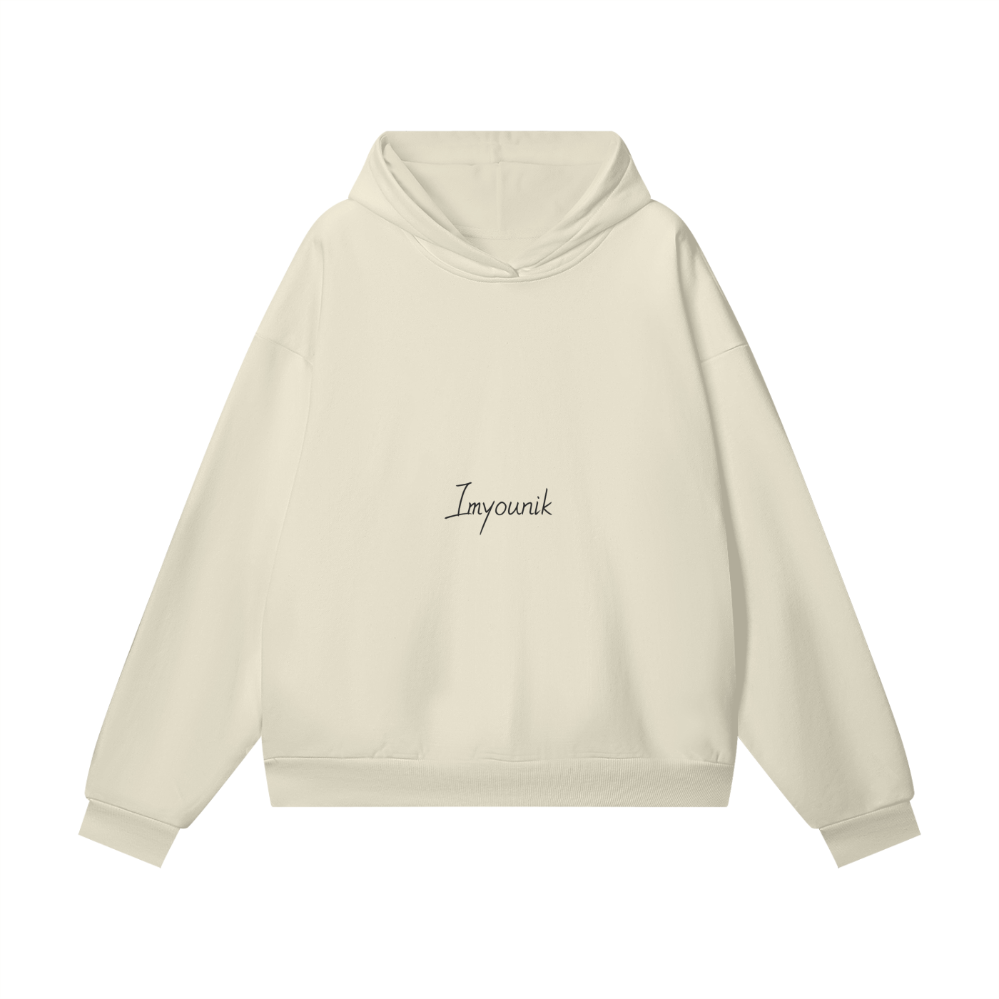 imyounik,cream colored,hoodie,fashion,cursive,merch
