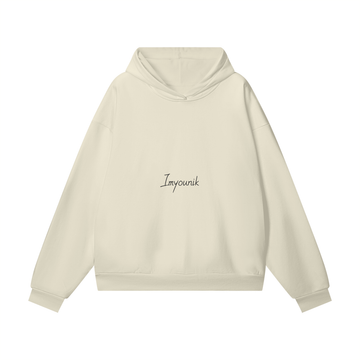 imyounik,cream colored,hoodie,fashion,cursive,merch
