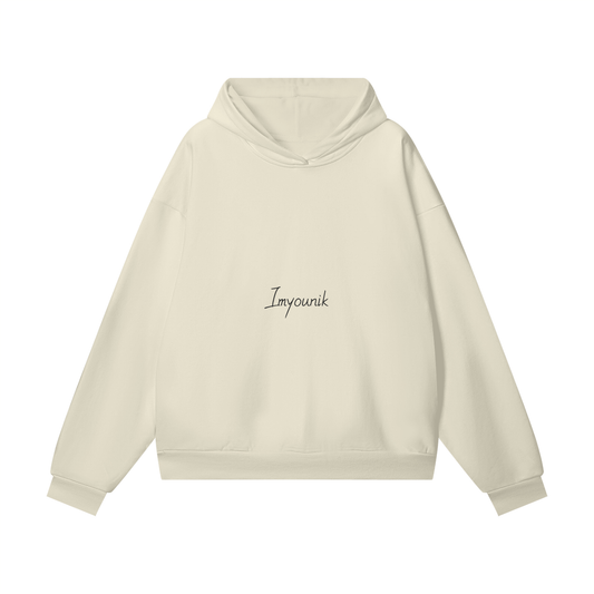 imyounik,cream colored,hoodie,fashion,cursive,merch