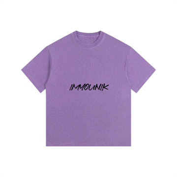 Purple t-shirt with 'Imyounik' print on a white background