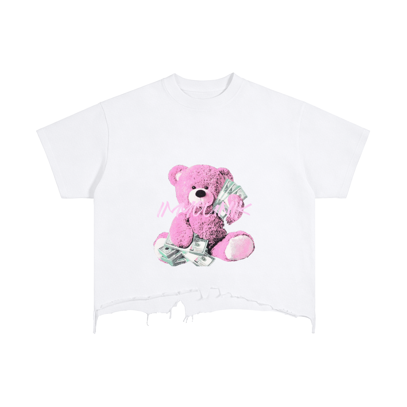 imyounik,money bear,white,pink,cut,t shirt