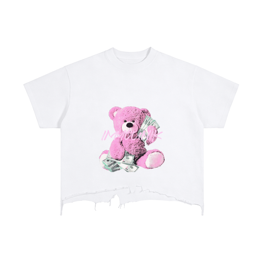 imyounik,money bear,white,pink,cut,t shirt