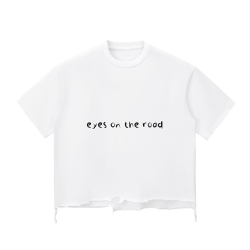 eyes on the road,white,boxy,t shirt,imyounik,merch,fashion