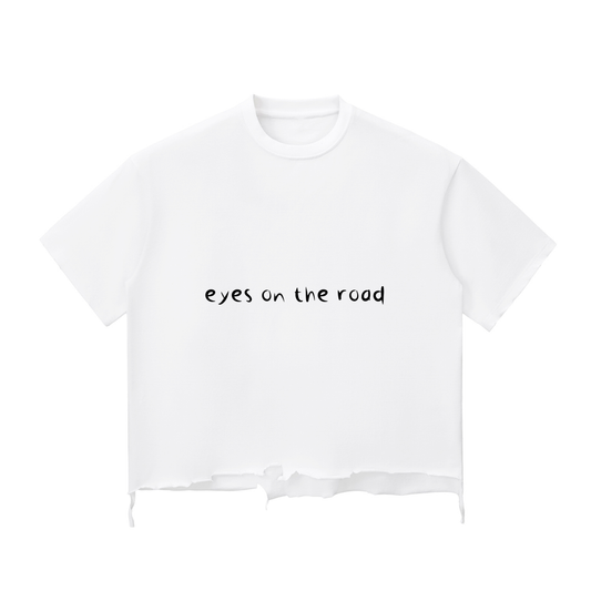eyes on the road,white,boxy,t shirt,imyounik,merch,fashion
